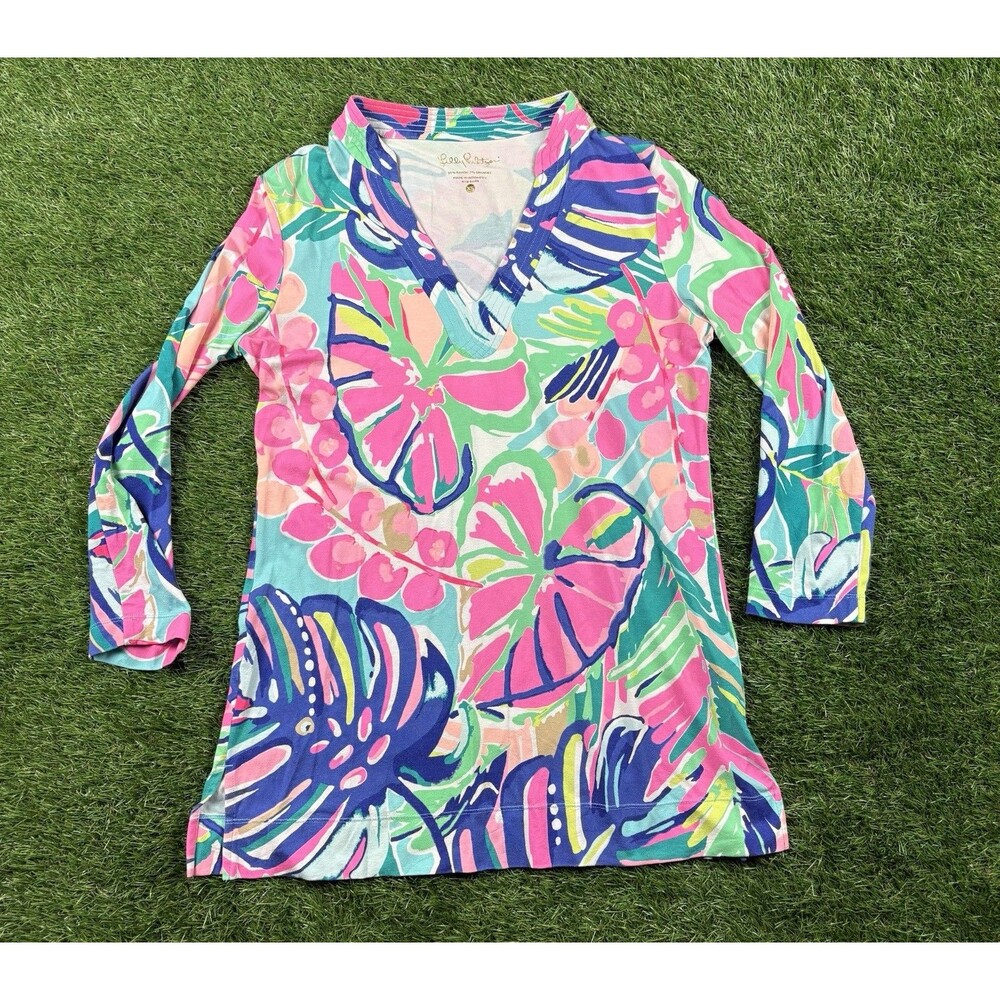 Lilly Pulitzer Vero Tunic Top Multi Exotic Garden Women's XS X Small